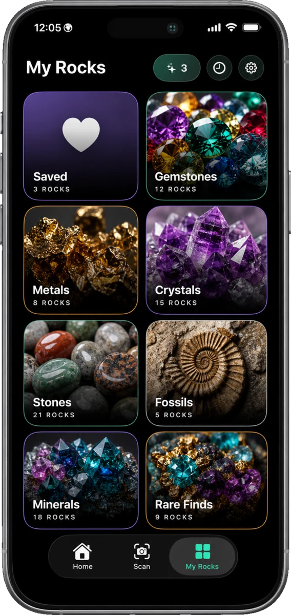 StoneSnap My Rocks collection screen