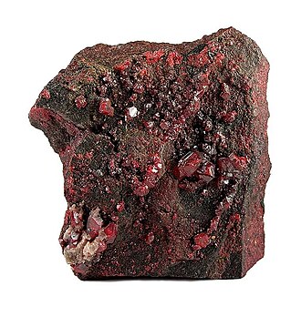 Cinnabar specimen: red and brownish red mineral