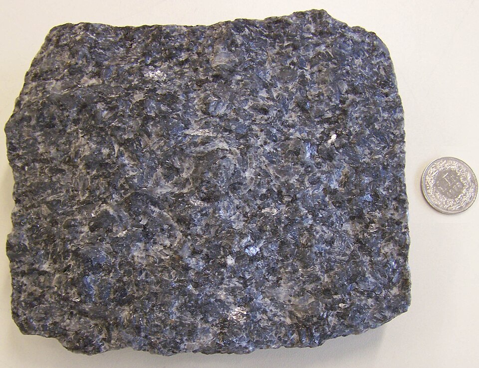 Larvikite specimen Larvikite specimen: dark gray and blue gray igneous rock