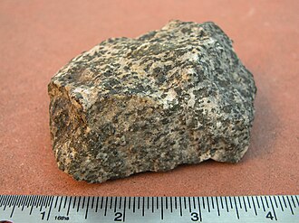 Norite specimen: black and dark gray igneous rock