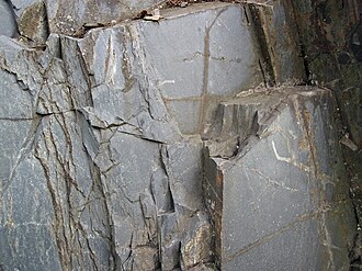 Slate specimen: gray and black metamorphic rock