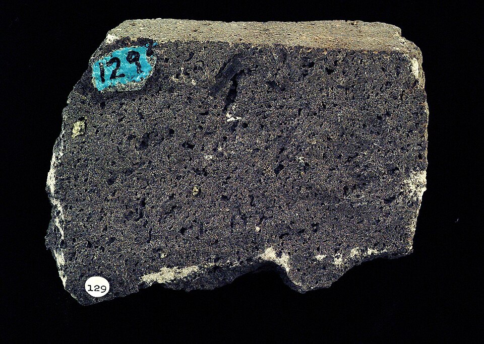 Tephrite specimen Tephrite specimen: dark gray and black igneous rock